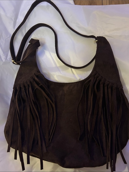 Handbags - Fringed Brown Suede Shoulder Bag